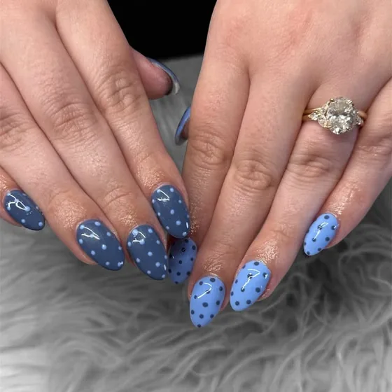 Powder blue set with white polka dots
