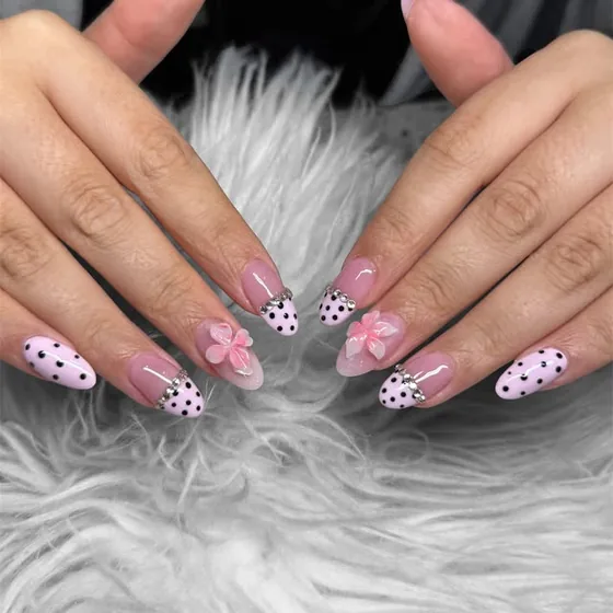 Soft pink set with hand-painted black bows
