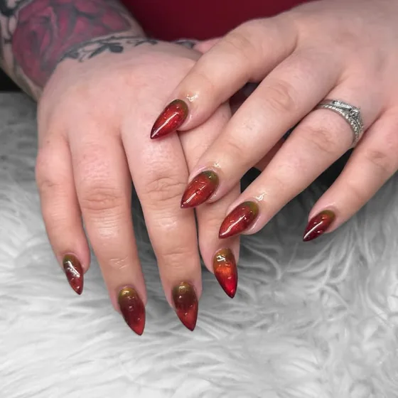 Deep red stiletto set with chrome finish