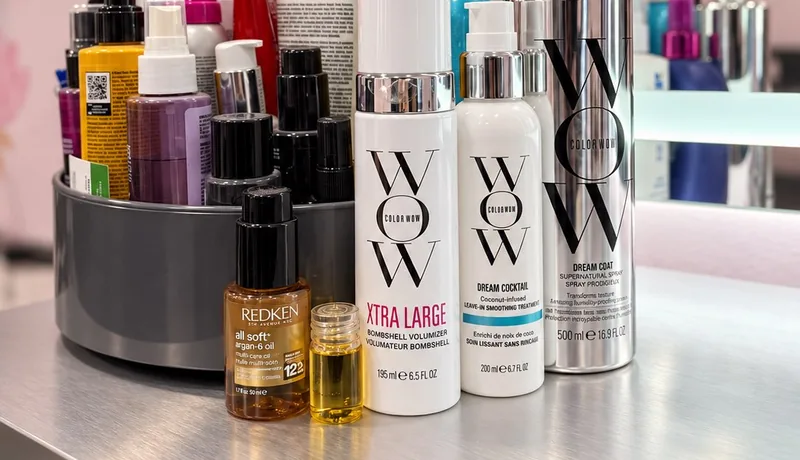 Colour Wow and Redken styling products on the counter