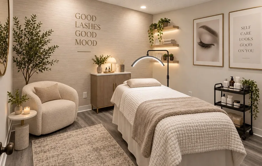 A suite set up for lashes and skincare